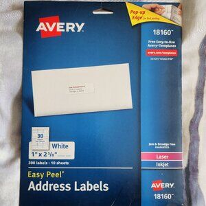 Avery Inkjet Address Labels of 300 labels - 10 Sheets 1 x 2 5/8" Easy Peel